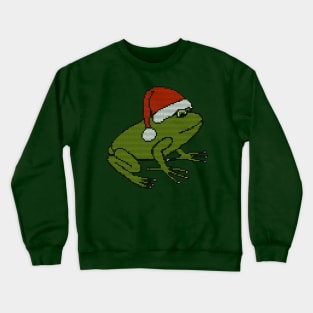 Knitted Frog Wearing Christmas Santa Hat Crewneck Sweatshirt